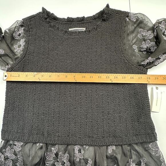 Anthropologie Sweater Womens Medium Black Layered Sheer Floral Whimsygoth Boho - Picture 11 of 14